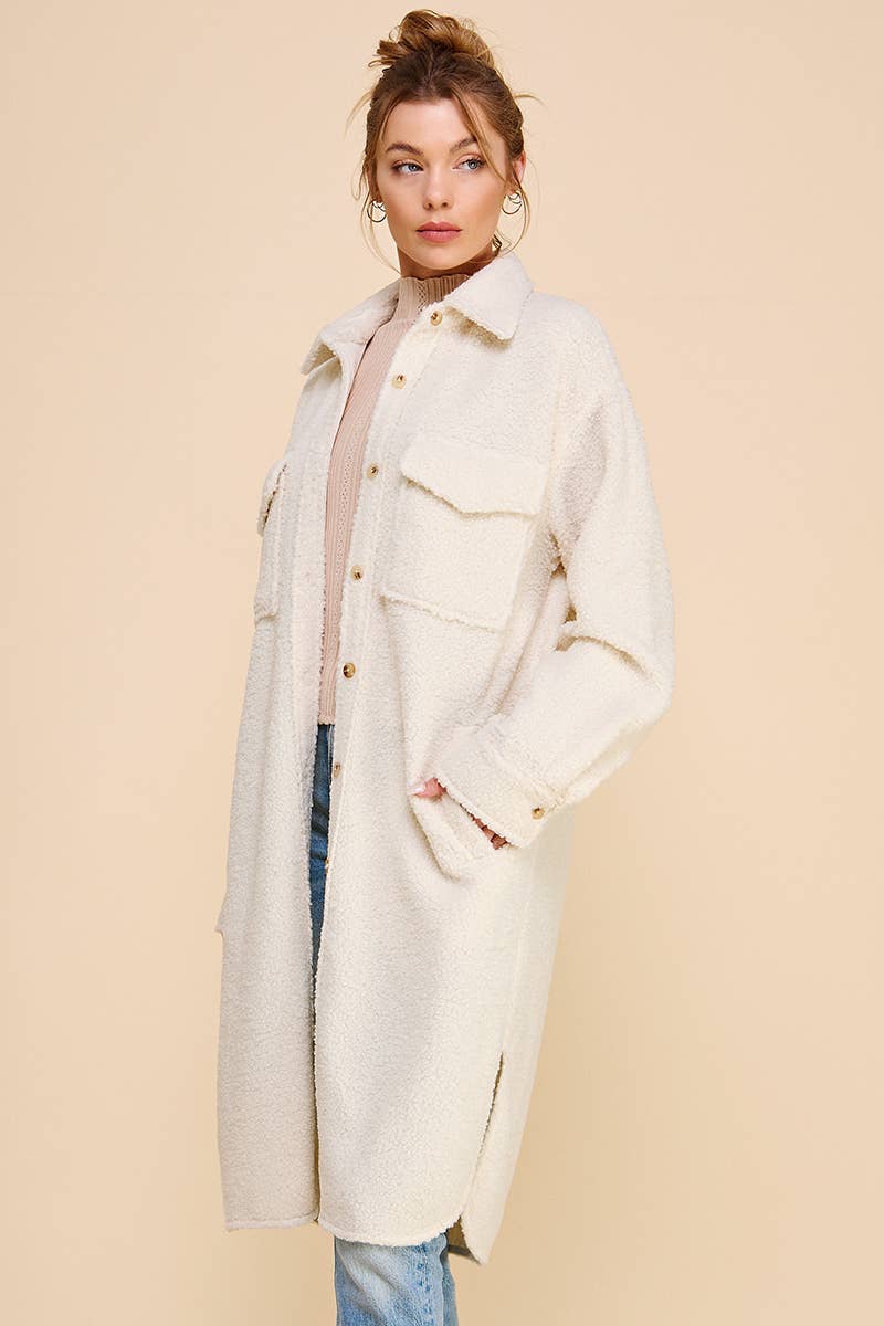 Dusty Rose Long Sherpa Shacket with Pockets for wholesale on Faire5