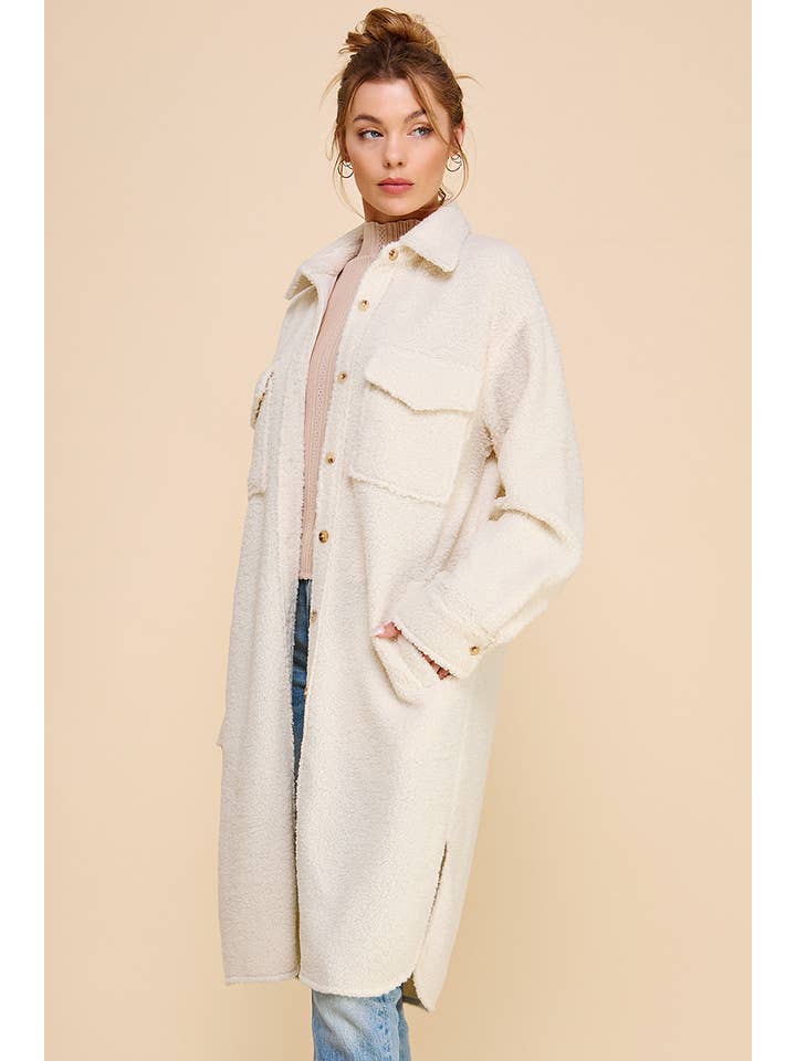 Dusty Rose Long Sherpa Shacket with Pockets for wholesale on Faire5