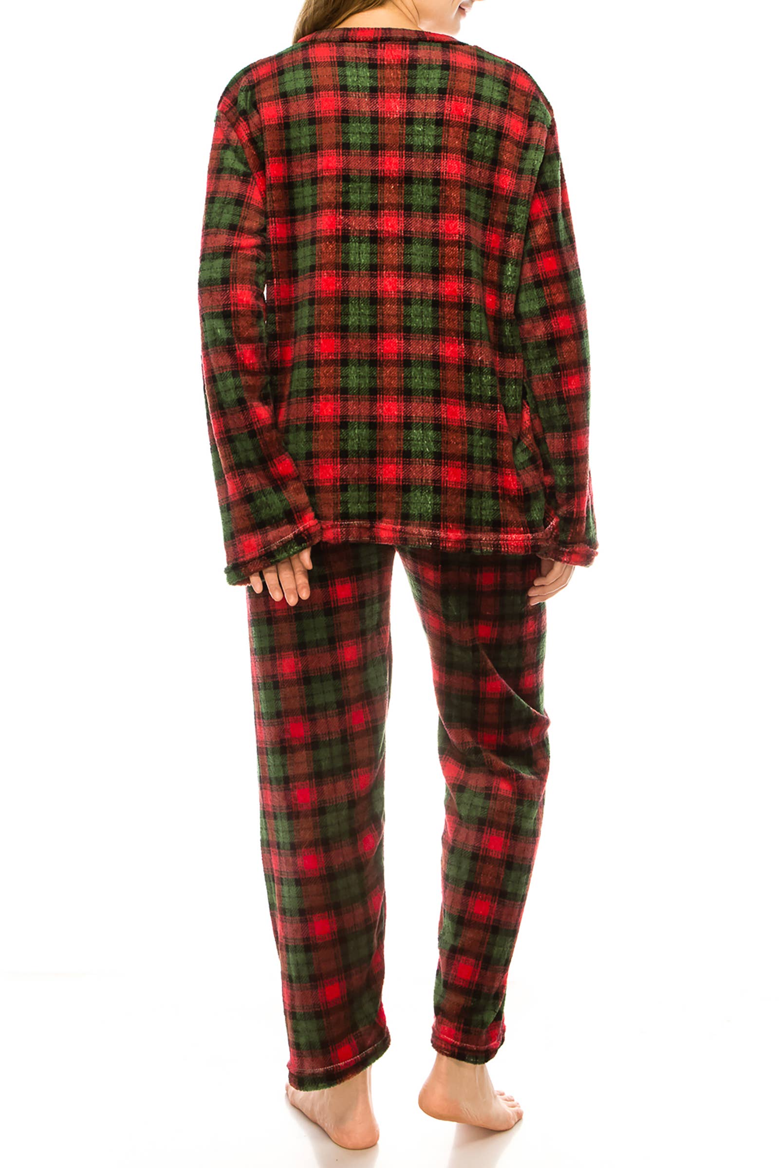 Forest Green Red Royal Stewart Plaid Microfleece Lounge Pajama Sets for wholesale on Faire3