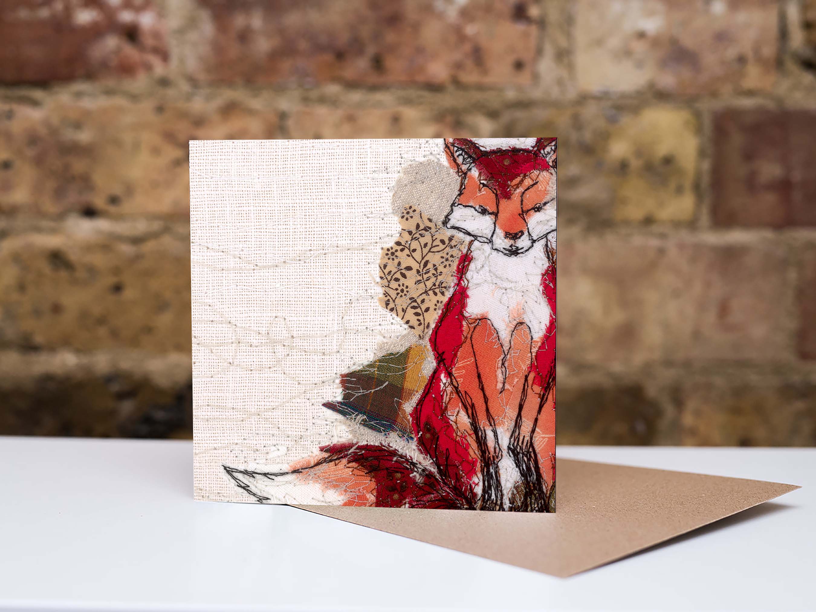Francesca Kemp Textile Art - Wholesale Everyday Greeting Card - Thread Thief Fox Embroidery Art Card1