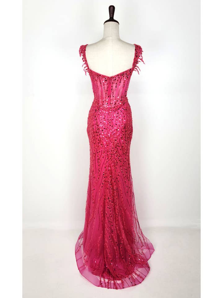 Chicas - Wholesale Gown - Women's - Off the Shoulder Sequin and Bead Long Dress C33170