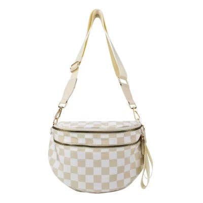 PREORDER-Running Errands Bum Bag, Neutral Checkered for wholesale on Faire