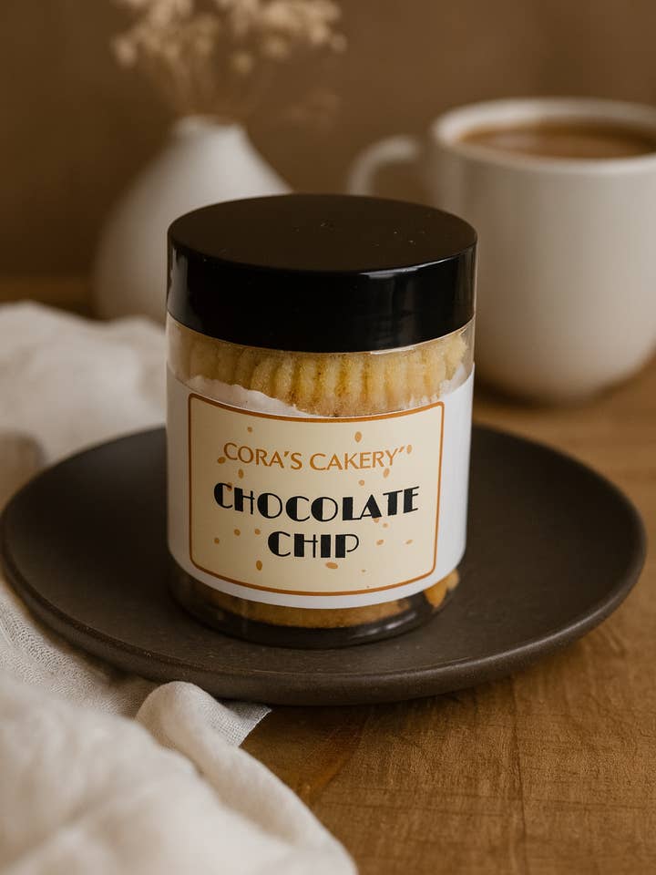 Chocolate Chip Cake Jar for wholesale by Cora’s Cakery