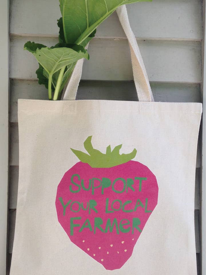 Borsa di tela Sostieni il tuo agricoltore locale fragola per la vendita all'ingrosso da parte di Glad Dog Cards