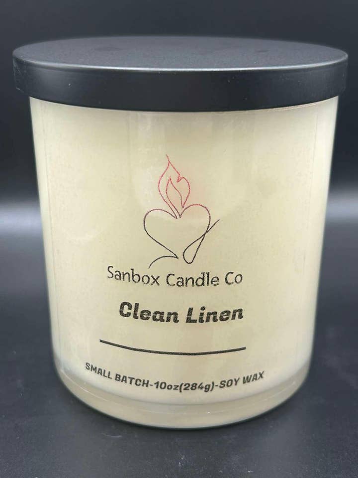 Fresh Linen 10 oz Soy Candle for wholesale by Sanbox Candle Co
