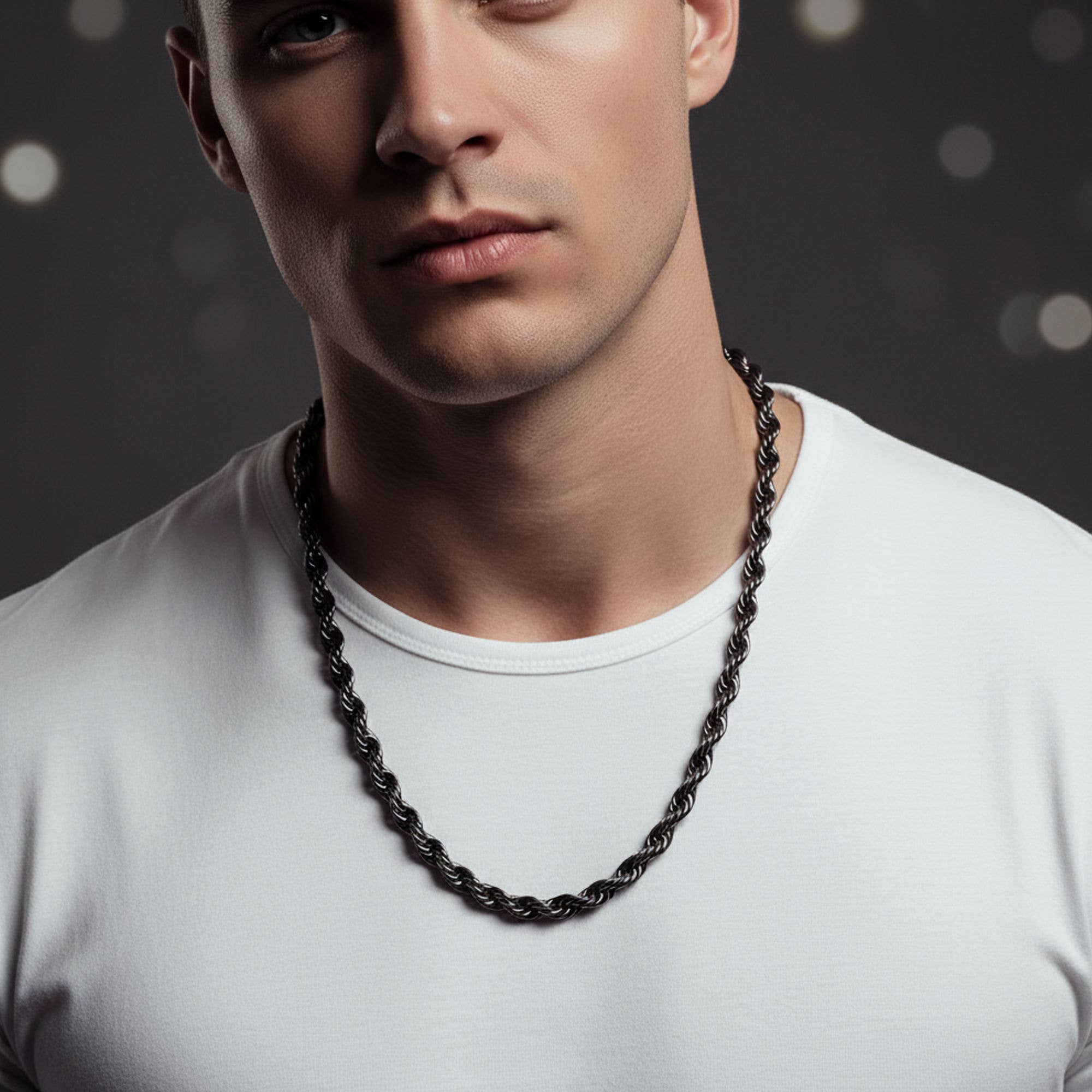 WJW - Wholesale Link & Chain Necklace - Black Stainless Steel Rope Chain Necklace5