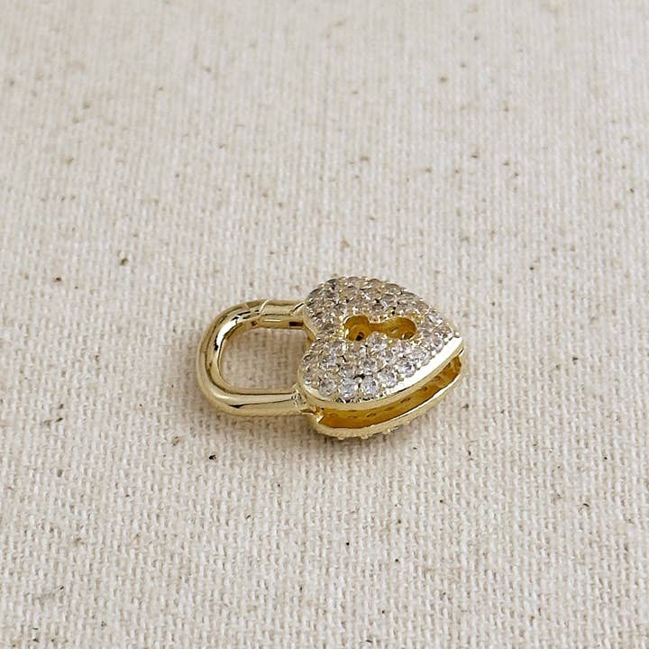 GoldFi - Wholesale Clasp - 18k Gold Filled 13mm CZ Heart Lock Carabiner Clasp