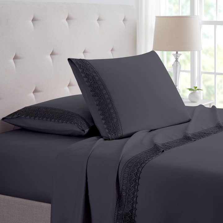 Bed Bath Fashions - Wholesale Sheet Set - Bamboo Lace Crochet Embroidery 4 Piece Sheet Set