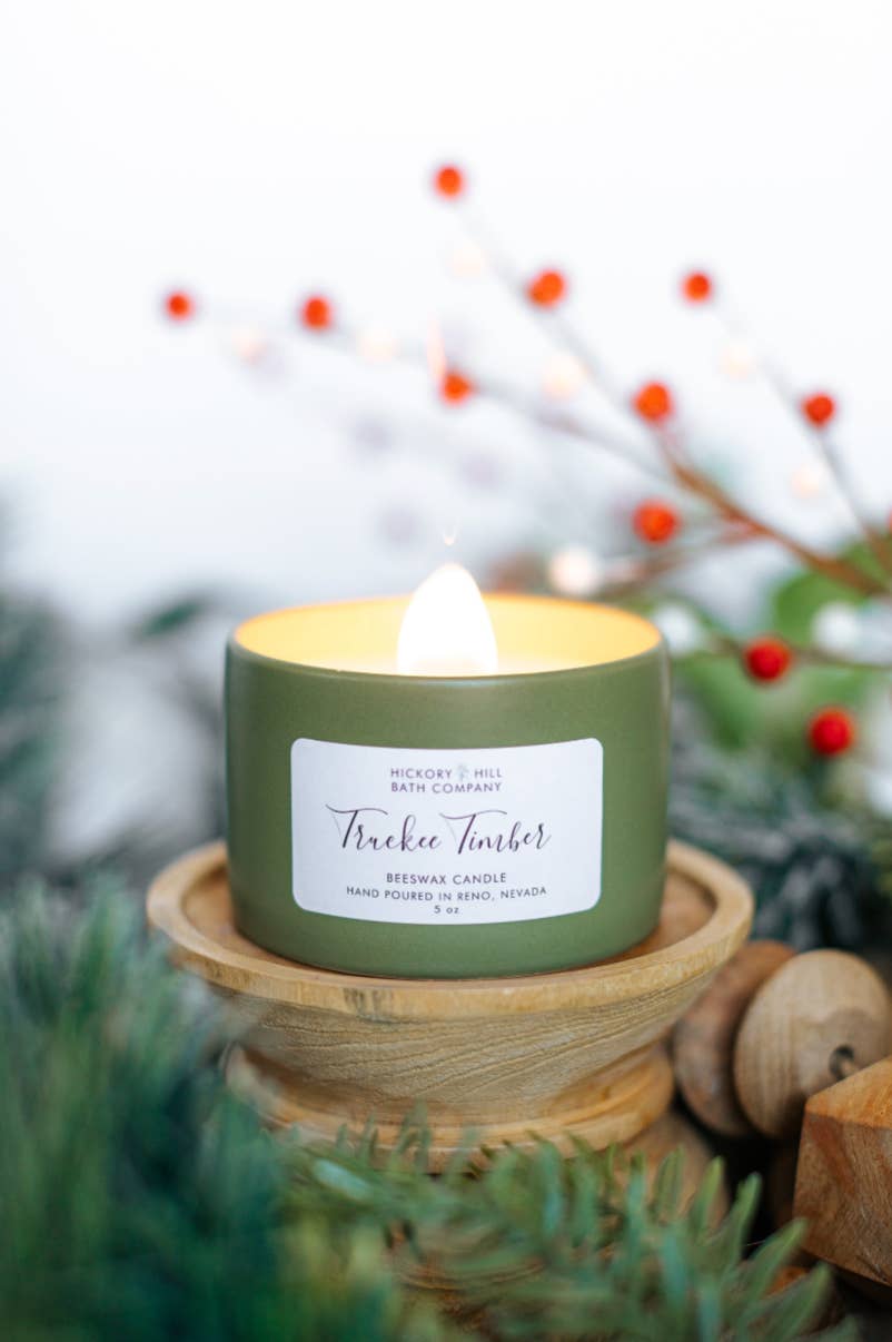 Hickory Hill Bath Company - Wholesale Jar/Filled Candle - Truckee Timber Christmas Winter Non-Toxic Beeswax Candle 5oz