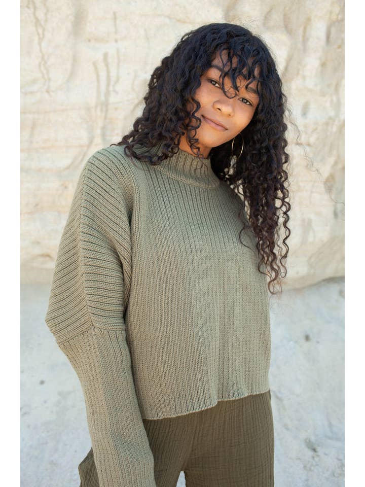 Honest Cotton - Wholesale Knit Sweater - Women's - Mock Neck Crop Sweater | Cotton Knit