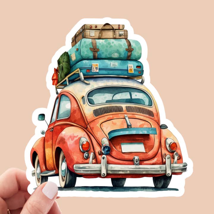 Cute handmade Traveling Car with Watercolor Effect for wholesale by Kenjia Design