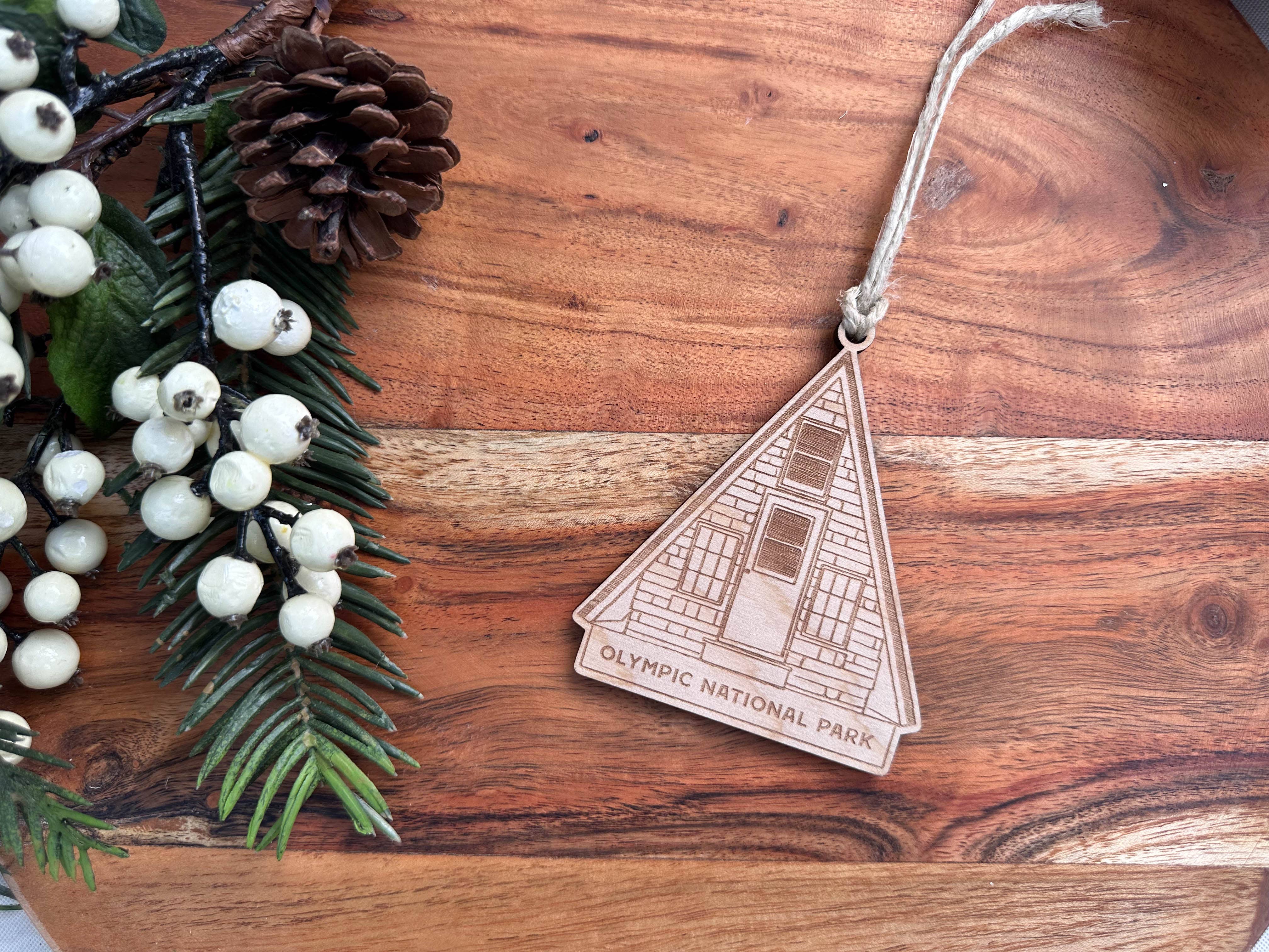 Almost Local - Wholesale Ornament - A-Frame Cabin Custom Wood Ornament3