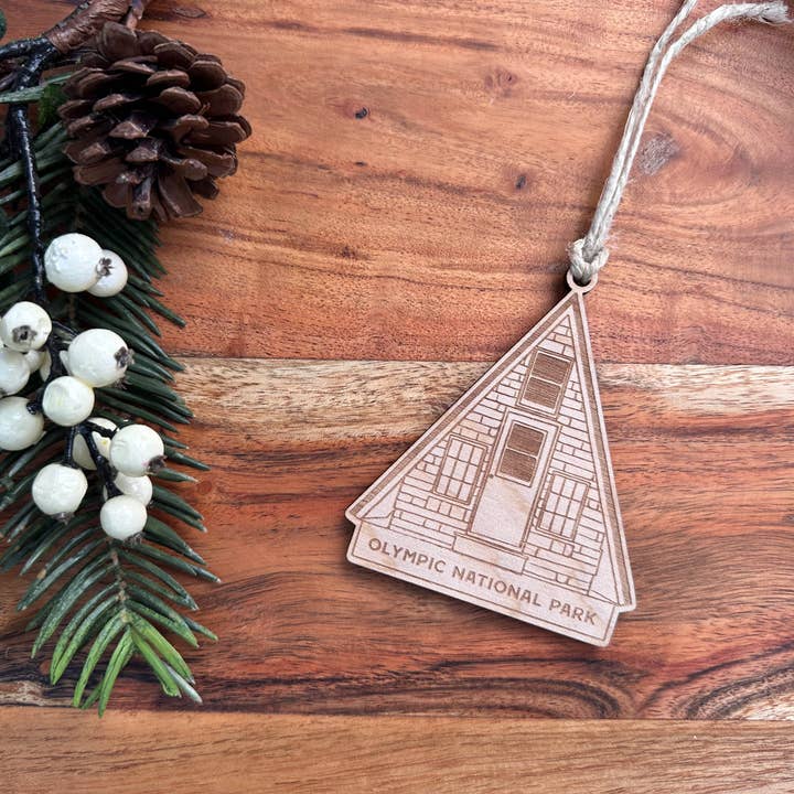Almost Local - Wholesale Ornament - A-Frame Cabin Custom Wood Ornament3