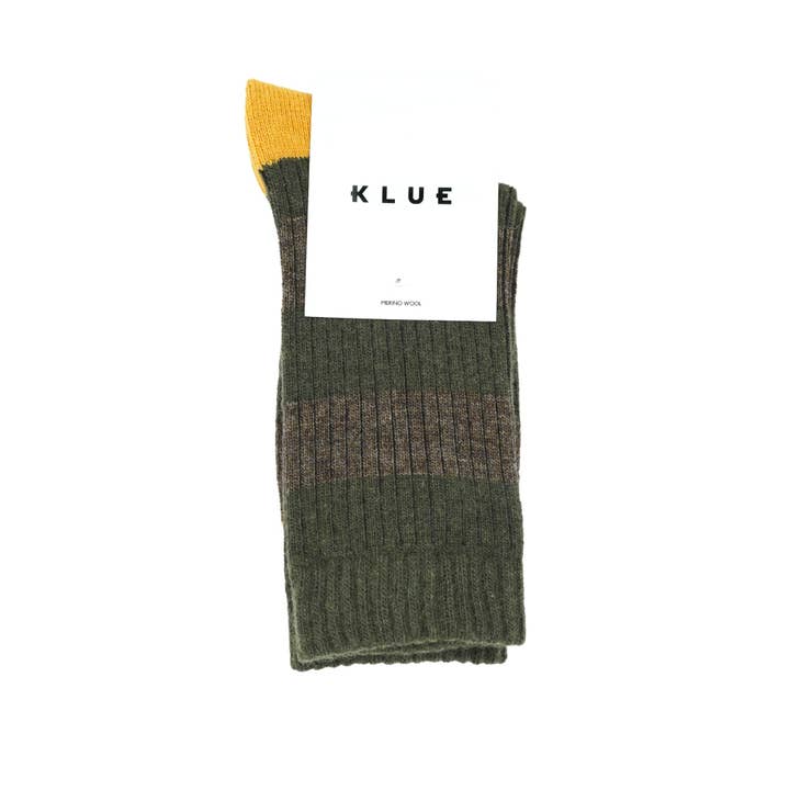 KLUE Merino Wool socks with stripes | Khaki and Yellow for wholesale by KLUE