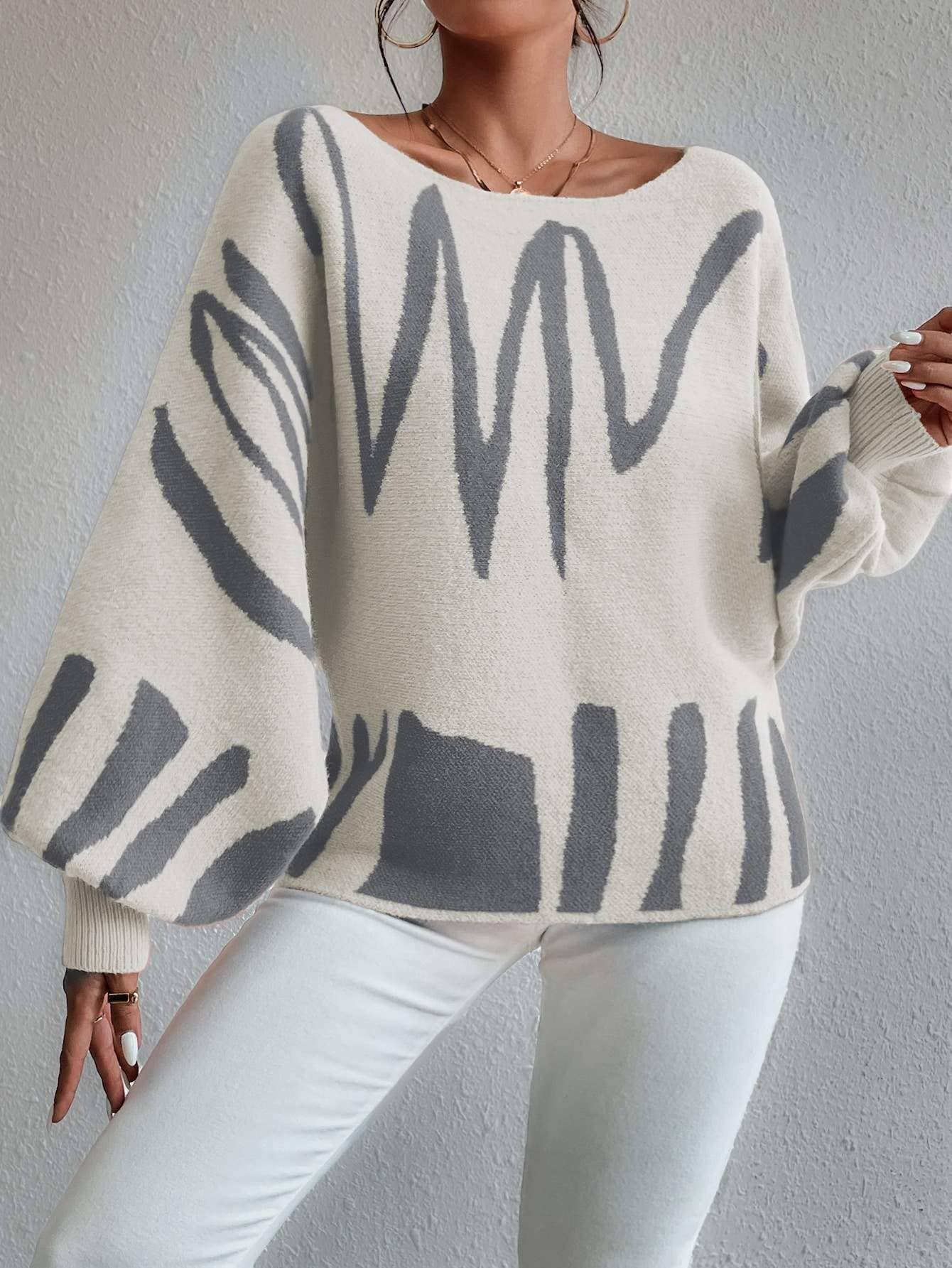 Flarix - Wholesale Knit Sweater - Women's - graphic pattern lantern sleeve sweater1