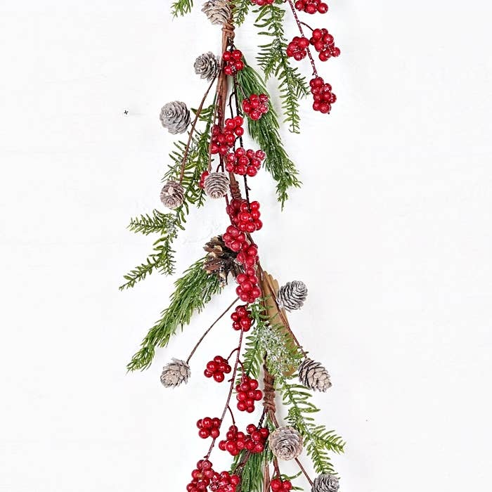 Impressive Enterprises, Inc. - Wholesale Bunting/Garland - 30841- 4ft Garland-Mix Pines w. Red Pepperberry and Pinecone