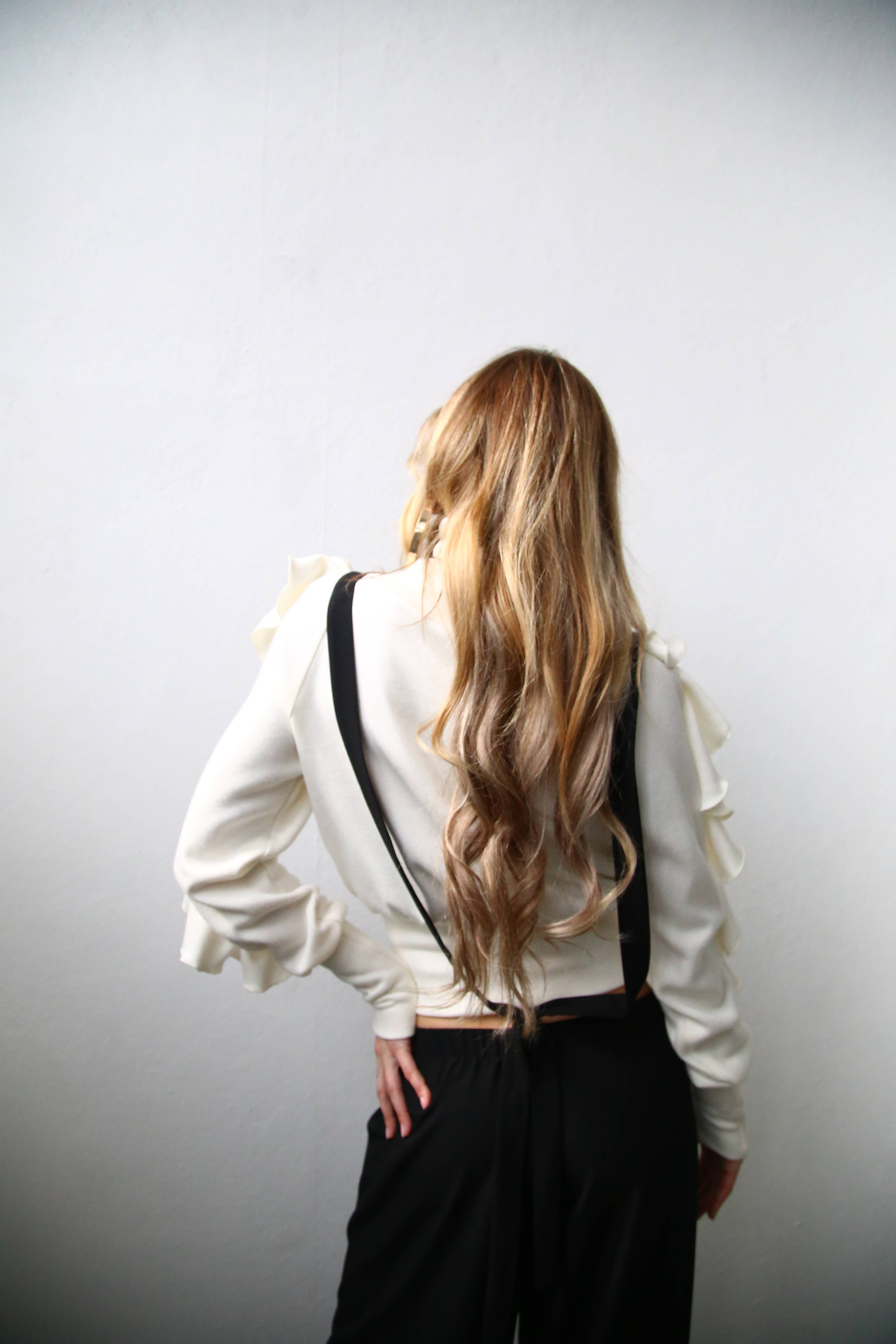 Vit Oslo raglantröja med volangärmar och polo, vit för wholesale på Faire1