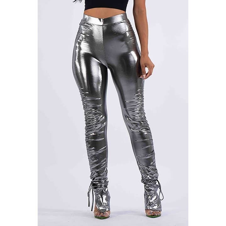Esmeray Clothing - Vendita all'ingrosso Leggings - Donna - Leggings metallizzati con increspature glamour
