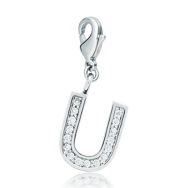 Pendentif Lettre U Initiale, Plaqué Rhodium CZ pour la vente par My Jewellery Story