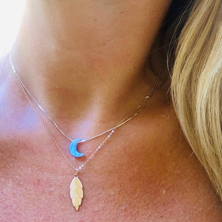 Pink Moon by Tabitha - Wholesale Pendant/Charm Necklace - Lab Grown Opal Moon in Eye-catching Aqua