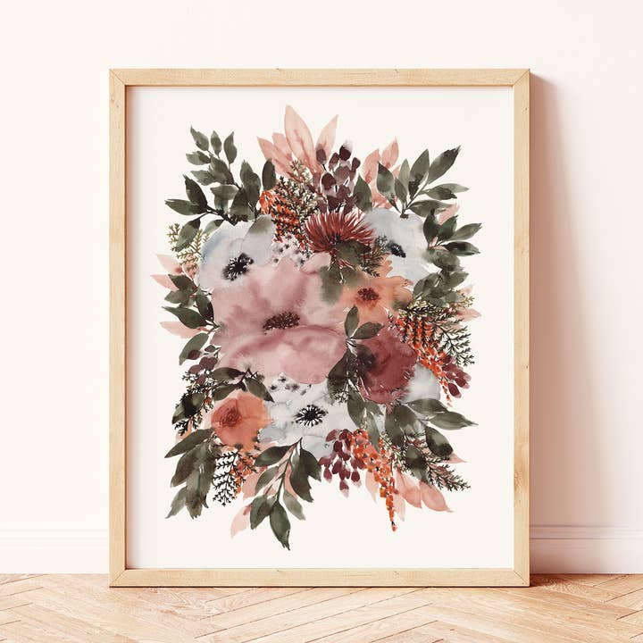Moody Bohemian Anemone Wildflower Art Print for wholesale by Paperbec Design Co.