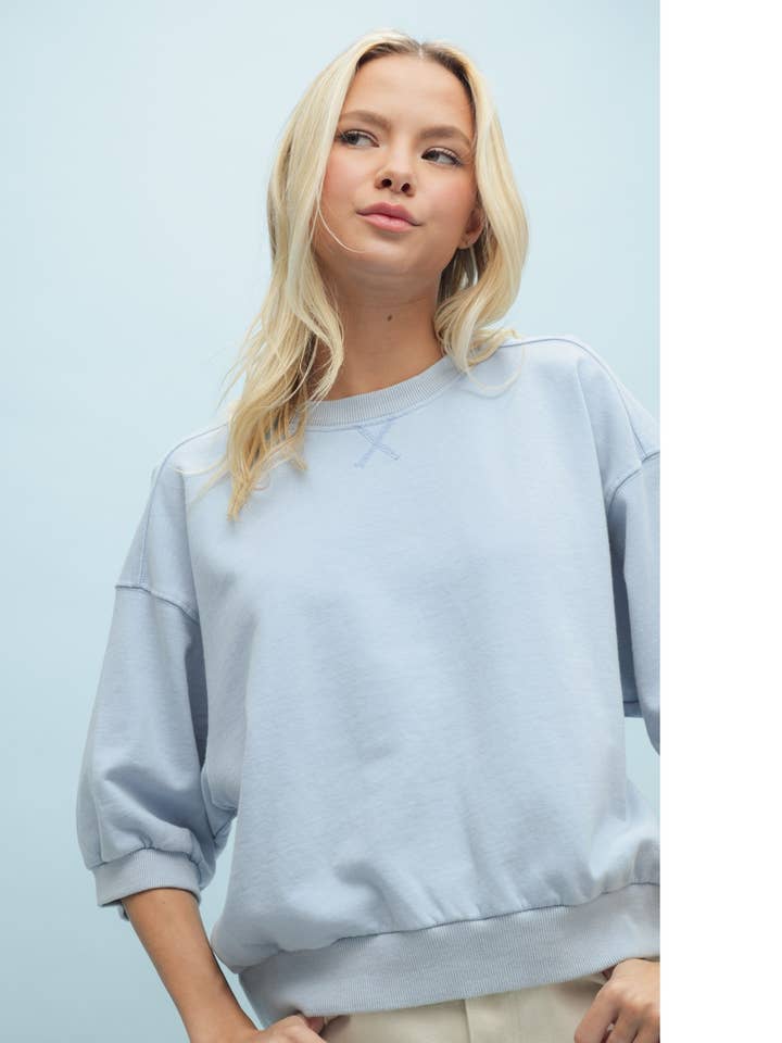 1/2 SLEEVE FRENCH TERRY KNIT TOP / WL25-10052 for wholesale by Wishlist Apparel