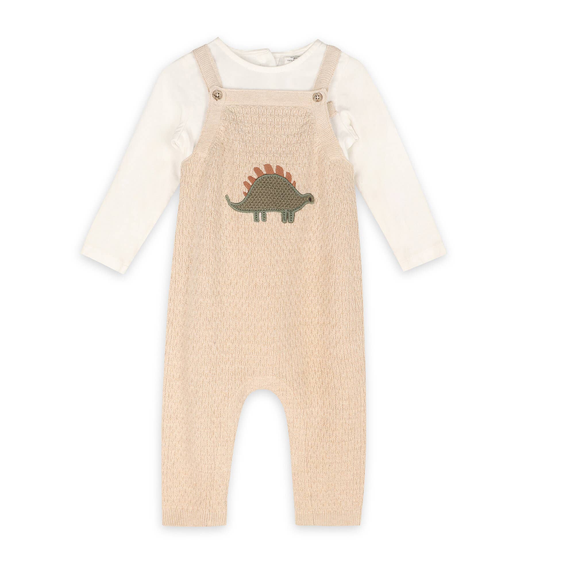 Haferflocken-Heide Dino Besticktes Baby-Strick-Overall-Set (Bio) für den Großhandel auf Faire9