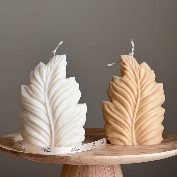 Pillar Leaf Candle | Soy wax Candle | Handmade Candle | Aesthetic Interior Decor Candle| Coffee Table Decor| Decorative Candle| Unique Gift| for wholesale by Estelle Studio
