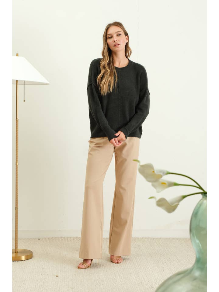 The Workshop Studio - Wholesale Knit Sweater - Women's - SOLID CREWNECK FRONT SEAM KNIT SWEATER
