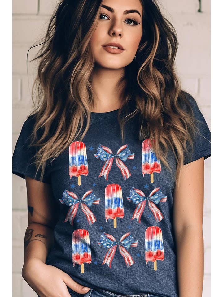 Pink Irene Wholesale - Wholesale T-shirt (graphic) – women's - 4th of July America Popsicle Graphic T Shirts6