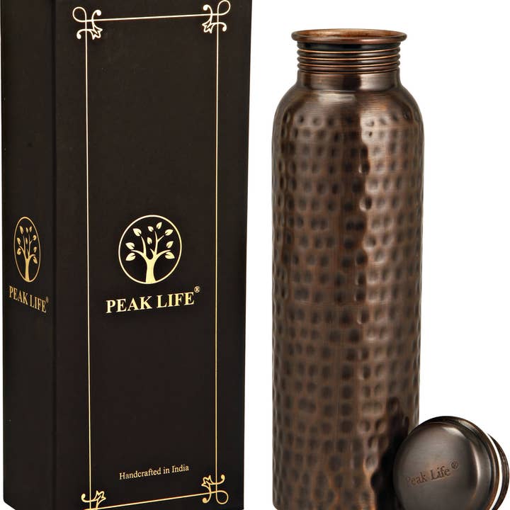 Peak Life - Wholesale Water Bottle - 32 oz Hammered Combo Saver Pure Copper Water Bottle