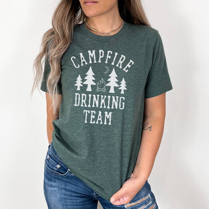 CAMPFIRE DRINKING TEAM T-SHIRT for wholesale by dkhandmade