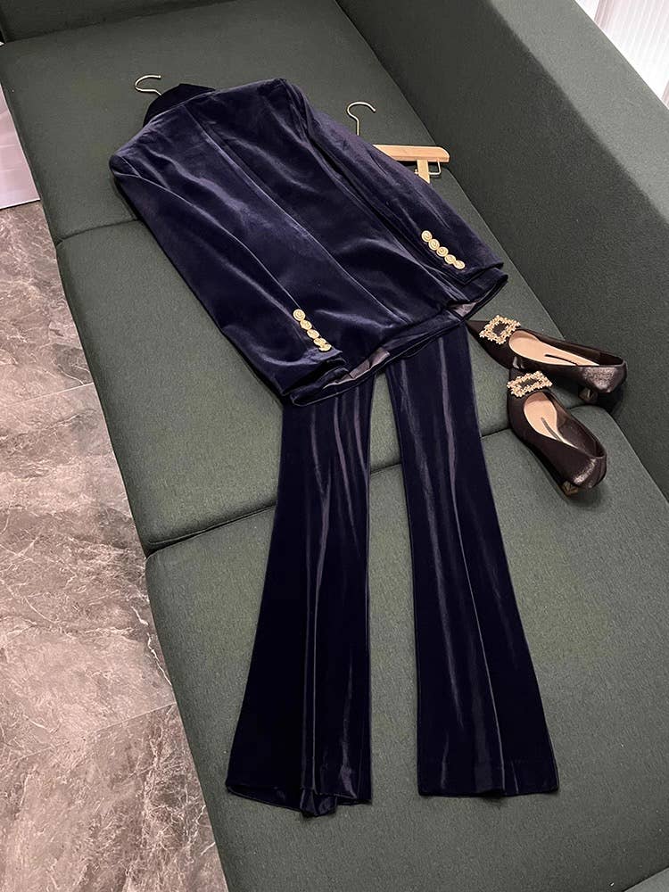 Sanyao Fashion – Engroshandel Habitter – til kvinder – SY517Y Fløjl Skræddersyet Jakkesæt til Kvinder – Blazer & Bukser3