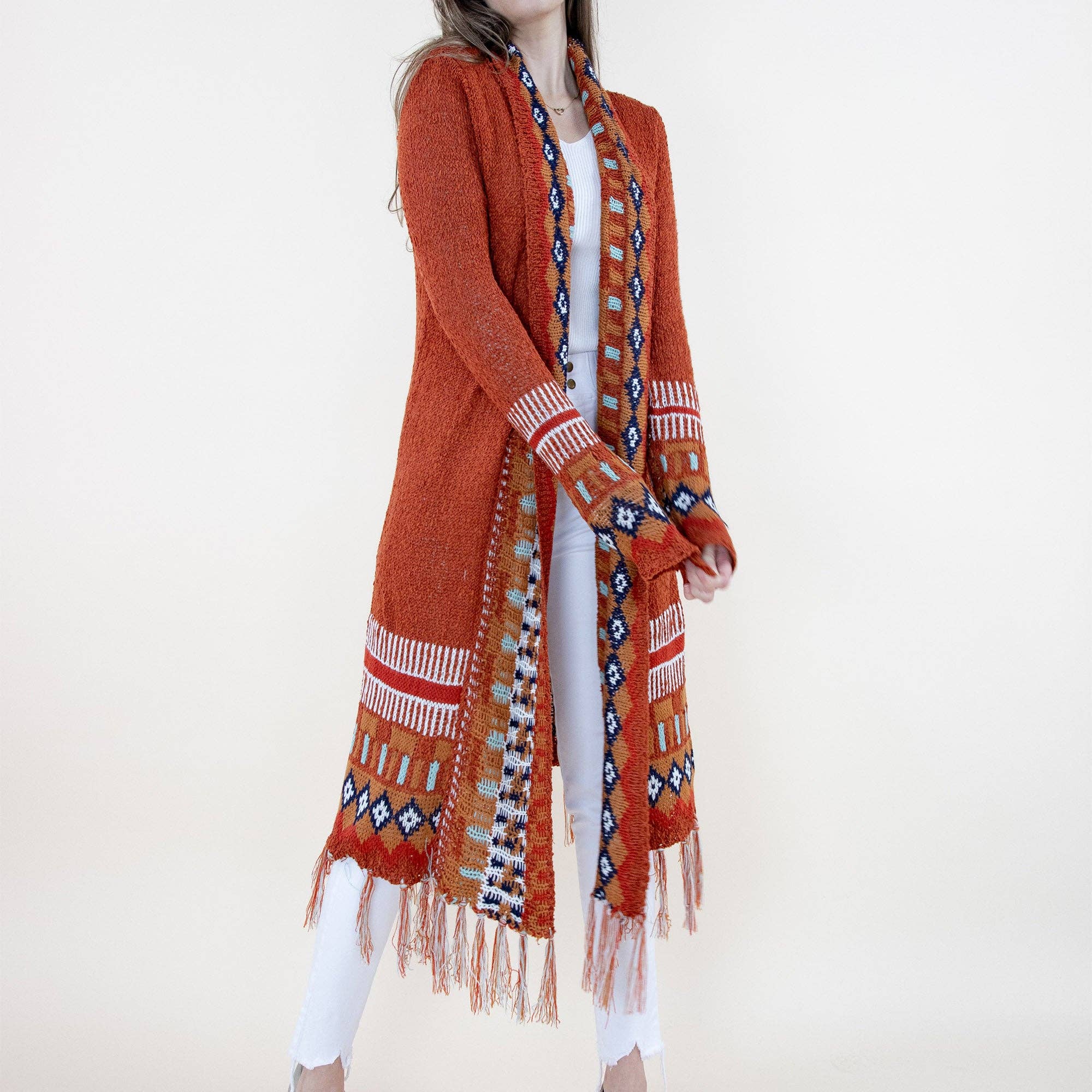 TAPA fashion - Wholesale Cardigan - Women's - Tirbal Fringed Long Cardigan FP64097.. (2PC)5