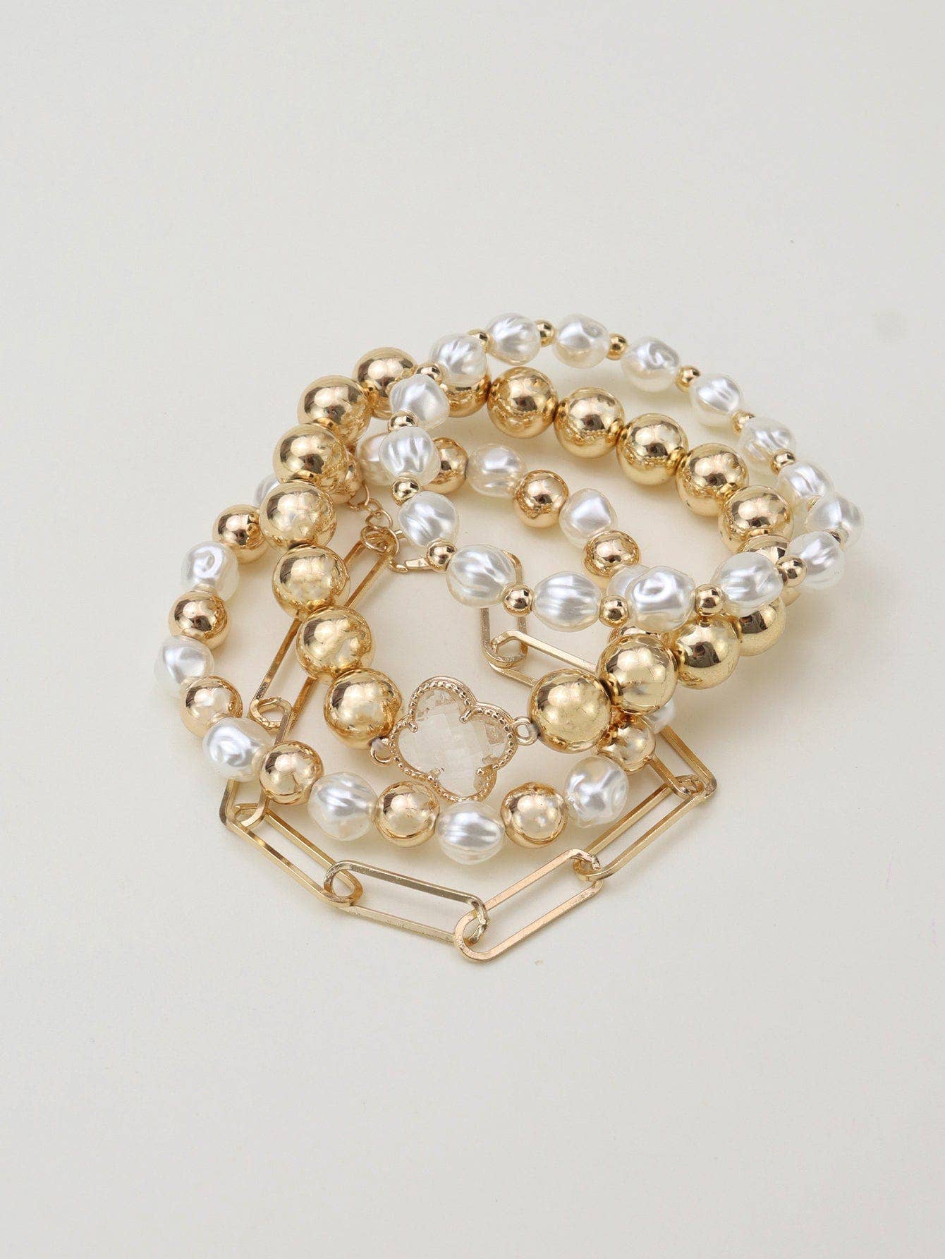 MiMi Wholesale - Wholesale Jewelry Set - CB2170 Shiny Multi Clover Beaded and Chain Bracelet Set2