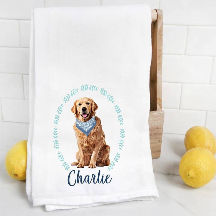 The Preppy Pineapple Home - Wholesale Tea Towel - Custom Golden Retriever 3 Tea Towel1