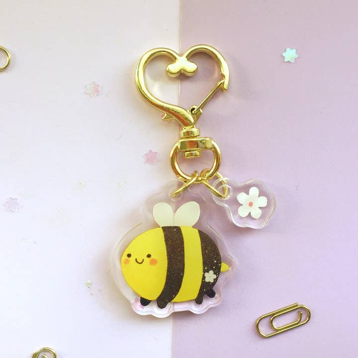 Jino's Art - Wholesale Keychain – Women's - Cute Bumblebee with a small flower keychain - acrylic charm2