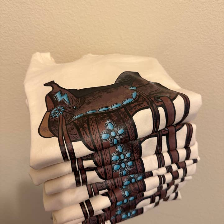 Cowgirl Saddle Western Graphic for wholesale by The Branded Blue Roan