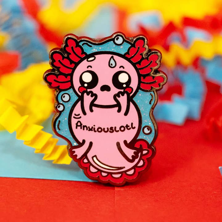 Anxiouslotl Glittery Axolotl Enamel Pin - Anxious for wholesale by Innabox Ltd
