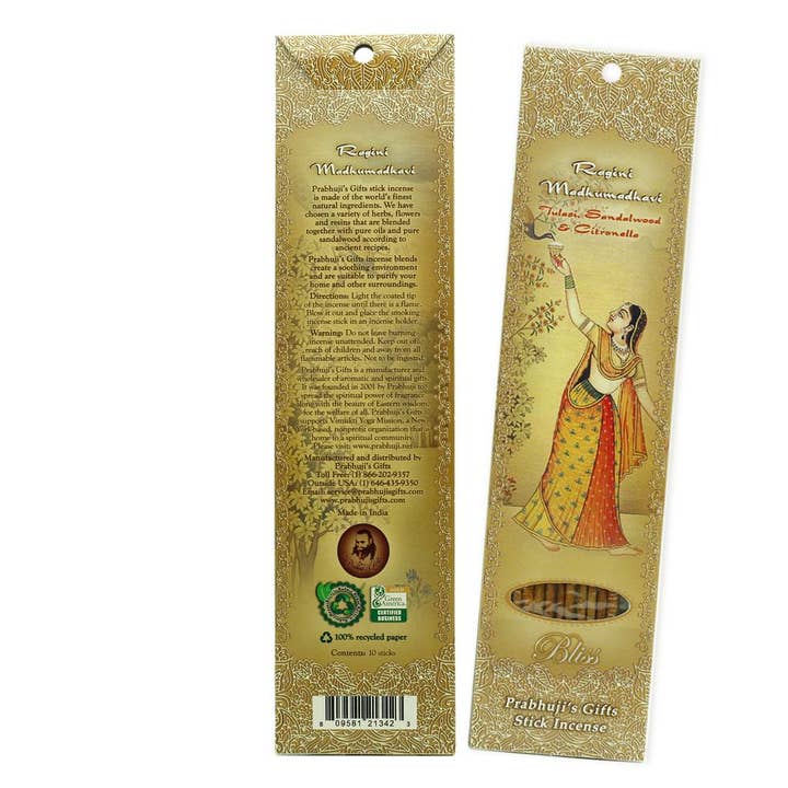 Prabhuji's Gifts – Incenso por atacado – Incenso Sticks Ragini Madhumadhavi - Tulasi, Sândalo, Citronela - Bliss2
