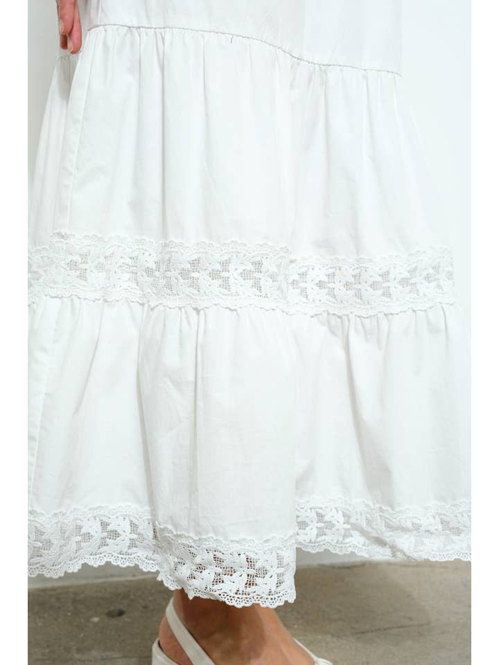 Ivory POPLIN TIERED MAXI SKIRT for wholesale on Faire