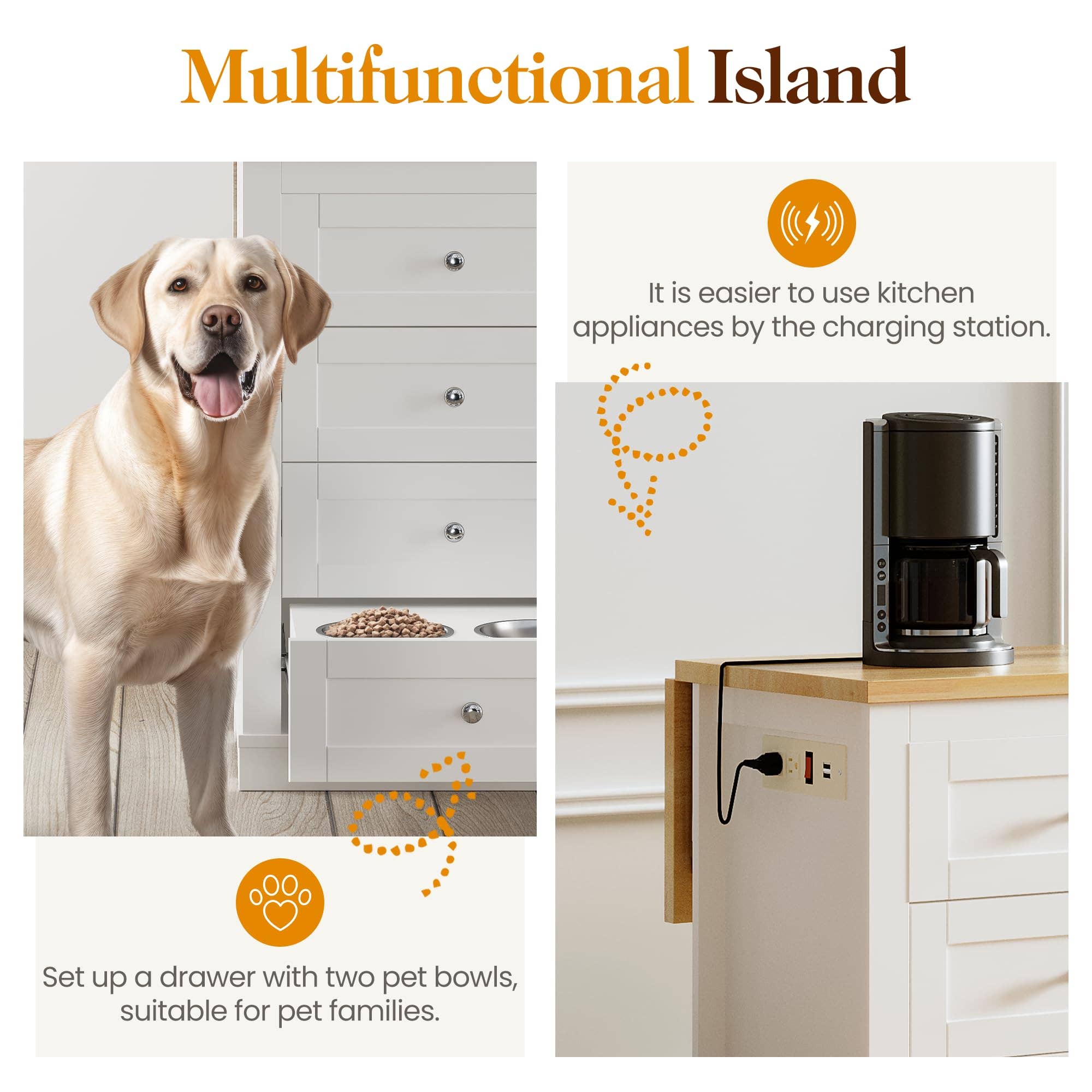 Heynemo - Wholesale Kitchen Storage/Organizer - 59 Inch Large Kitchen Island with Power Outlet and Pet Bowl5