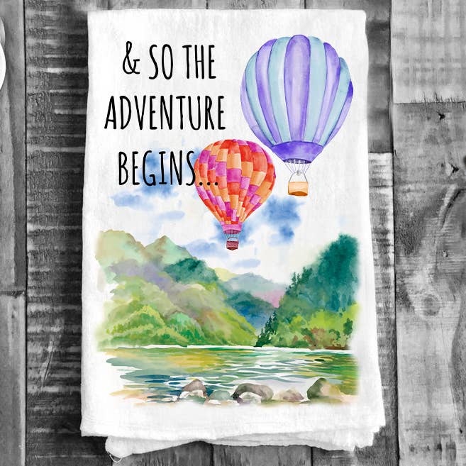 Heißluftballons Das Abenteuer beginnt Flour Sack Geschirrtuch für den Großhandel von Avery Lane Gifts