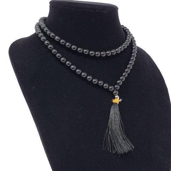 Black Obsidian Gemstone Necklace/Prayer Mala (108 Beads) for wholesale by GREENROOTS USA LLC