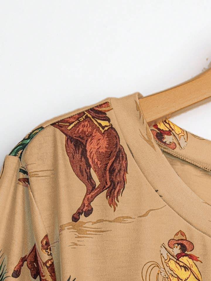 Sand Wild Western Cowboy Rodeo print t-shirt long sleeve for wholesale on Faire2