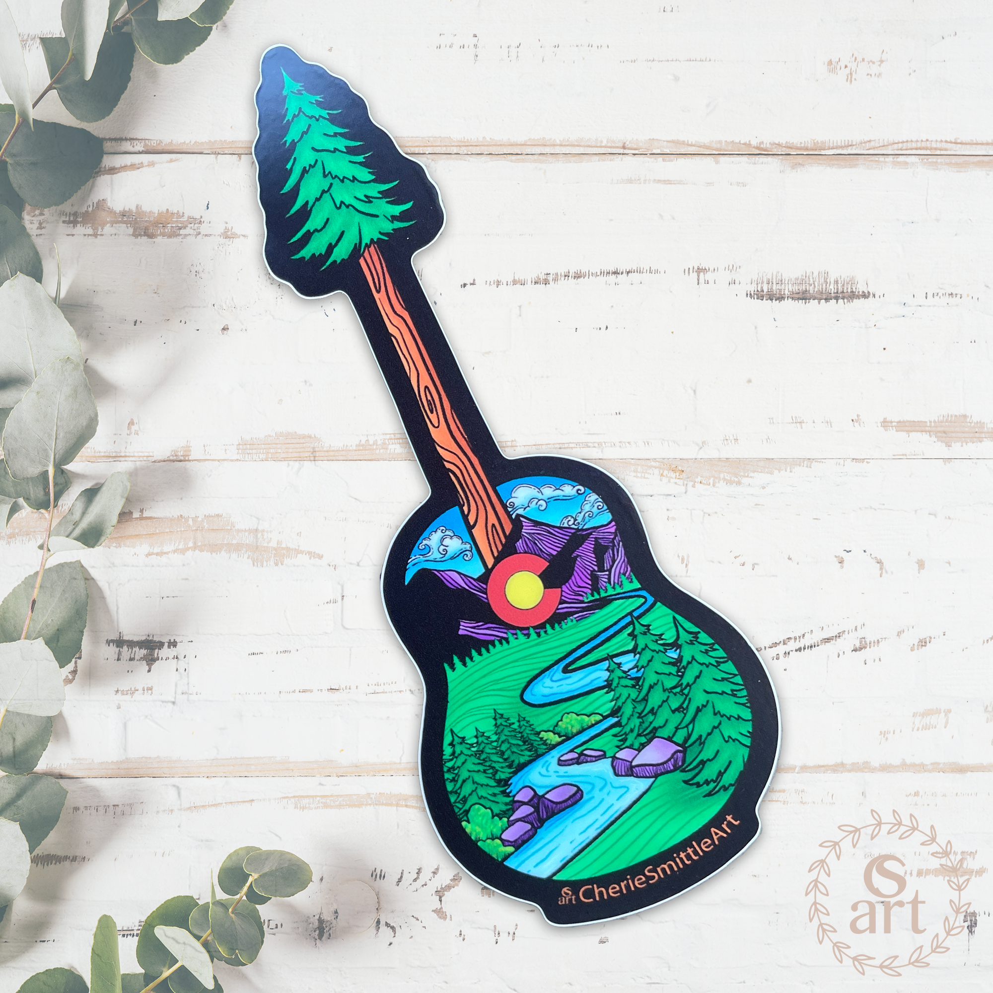 CherieSmittleArt - Wholesale Sticker - Idaho Springs CO Guitar Tree Sticker, Guitar Sticker8