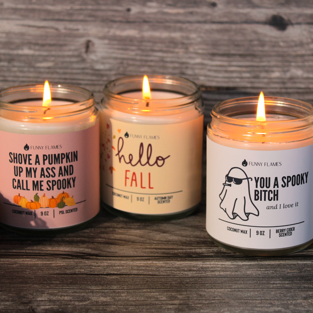 Funny Flames Candle Co - Les Creme – Großhandel Kerze im Glas / gefüllte Kerze – Lustiges Herbst-Halloween-Geschenk „You A Spooky Bitch And I Love It“3