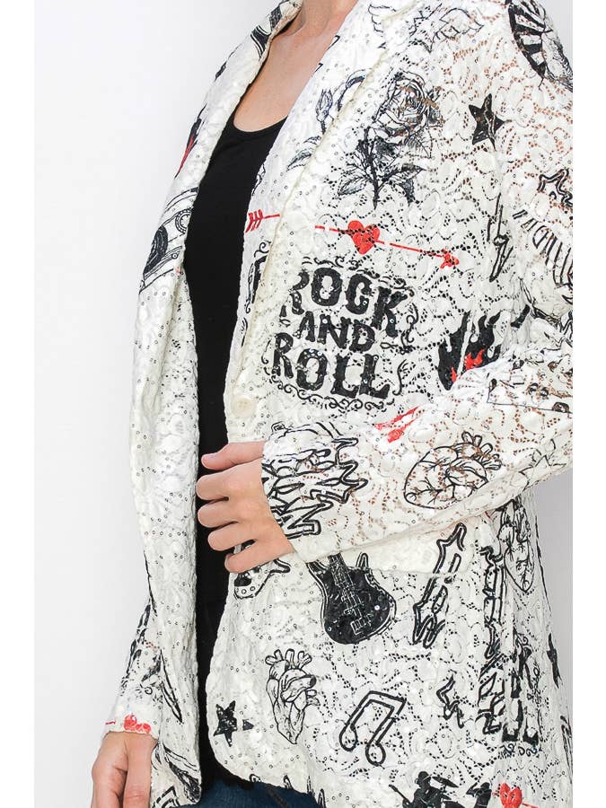 Glam Sequin Embellished Lace Blazer Jacket - 4800IV RNR for wholesale on Faire2