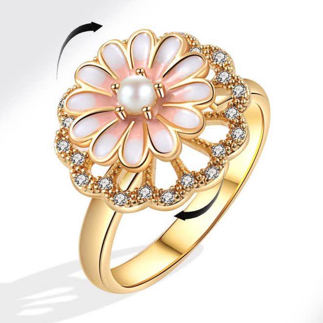 Daisy Flower Anxiety Fidget Spinner Ring in Solid Copper for wholesale by Perimade & Co. LLC