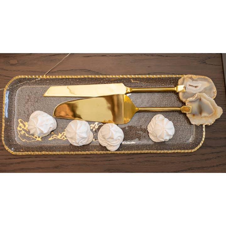 AULICA - Wholesale Serving Tray - Rectangular tray with gold edge in glass 37x15.5x2cm2